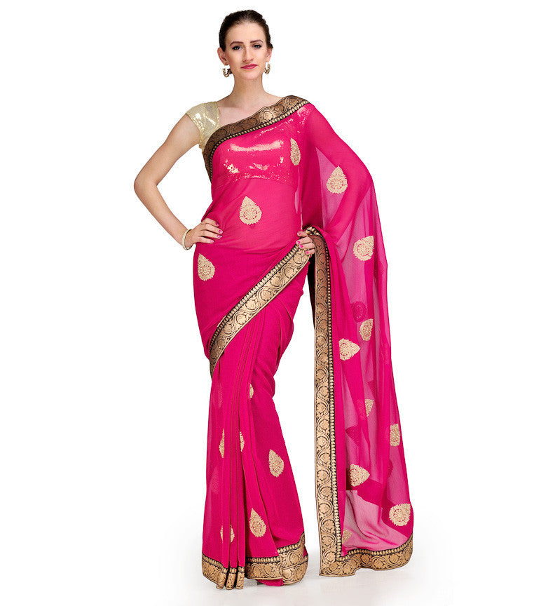 Magenta Faux Chiffon Saree