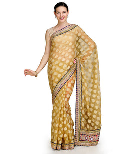 Fawn Net Brasso Saree