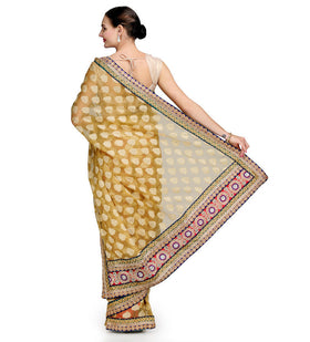 Fawn Net Brasso Saree