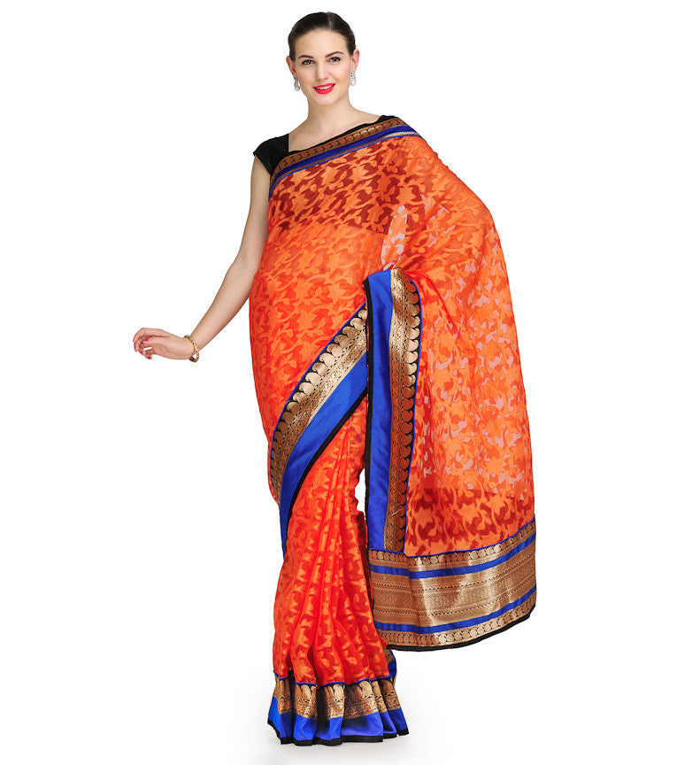 Orange Brasso Saree with Zari Border