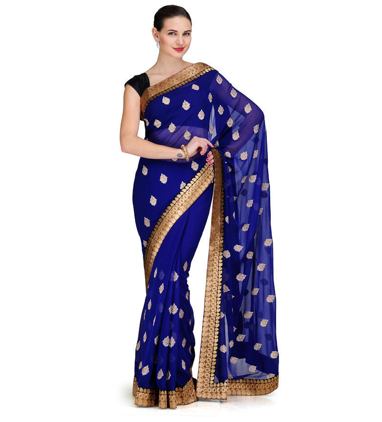 Royal Blue Faux Chiffon Saree