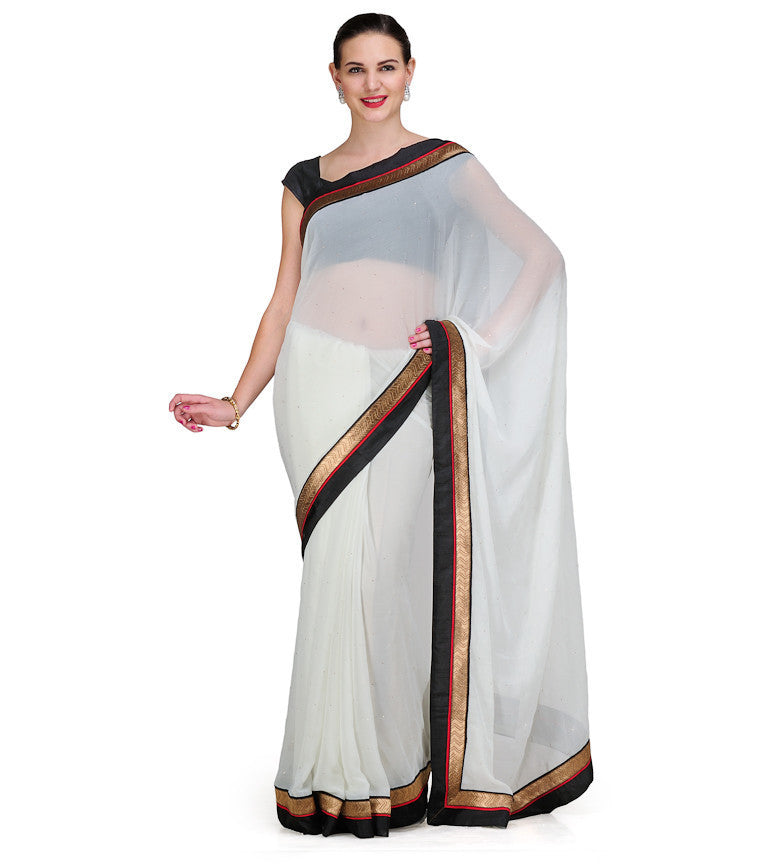 White Faux Chiffon Saree