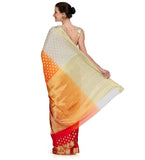 Cream & Orange Shaded Faux Chiffon Saree