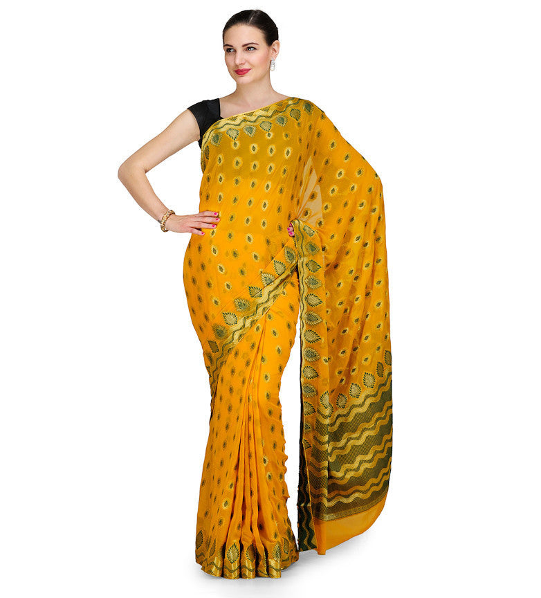 Yellow Faux Chiffon Saree