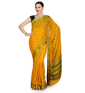 Yellow Faux Chiffon Saree