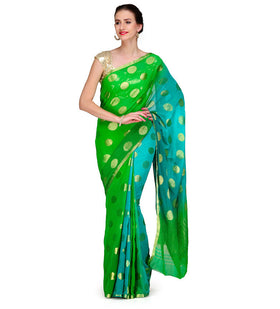 Blue & Green Shaded Faux Chiffon Saree