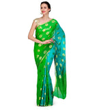 Blue & Green Shaded Faux Chiffon Saree