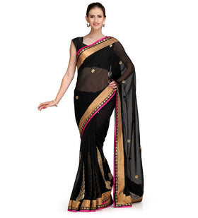 Black Faux Georgette Saree