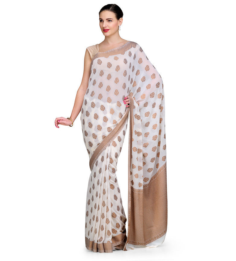 White Faux Chiffon Saree