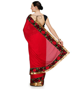 Red Faux Chiffon Saree