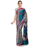 Blue Semi Crepe Jacquard Saree