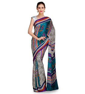 Blue Semi Crepe Jacquard Saree