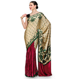 Fawn & Maroon Semi Crepe Jacquard Saree