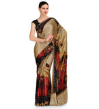 Fawn & Black Semi Crepe Saree