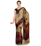 Fawn & Black Semi Crepe Saree