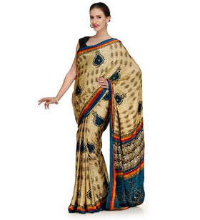 Fawn Semi Crepe Jacquard Saree