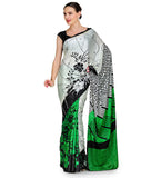 Green & Off White Semi Crepe Saree