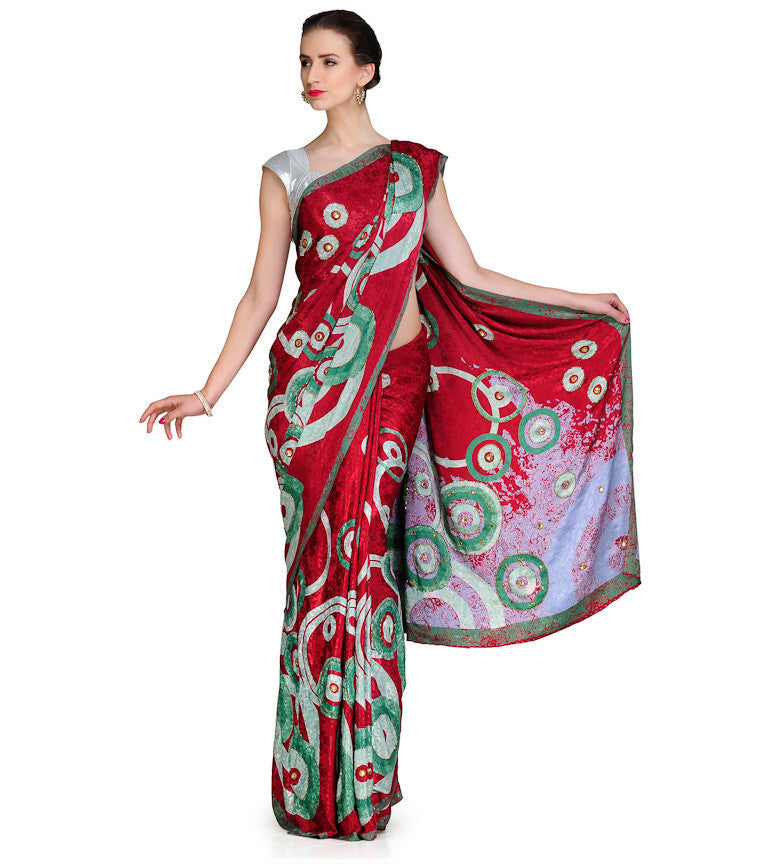 Maroon Semi Crepe Jacquard Saree