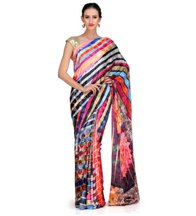 Multi Color Semi Crepe Jacquard Saree