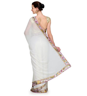 Off White Faux Georgette Saree