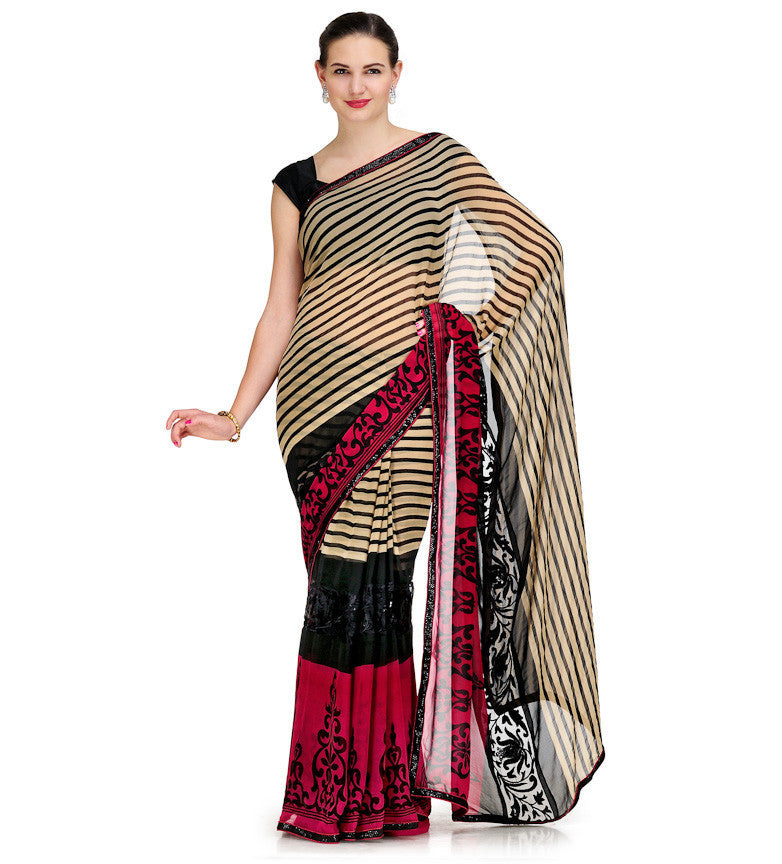 Fawn Faux Georgette Printed Saree