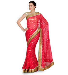 Red Faux Chiffon Saree