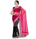 Magenta & Black Faux Georgette Saree