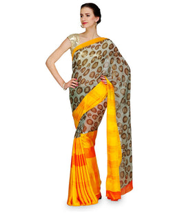 Grey Faux Georgette Printed Saree