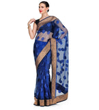 Blue Tissue Brasso Saree with Brocade Border