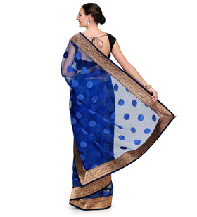 Blue Tissue Brasso Saree with Brocade Border