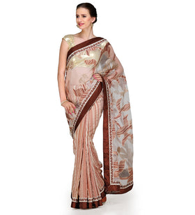 Cream Tissue Brasso Saree