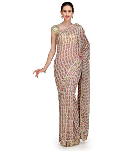 Beige Faux Georgette Saree