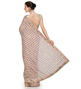 Beige Faux Georgette Saree