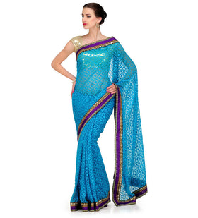 Turquoise Net Jacquard Saree