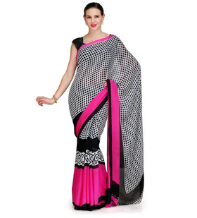 Black & White Faux Georgette Printed Saree