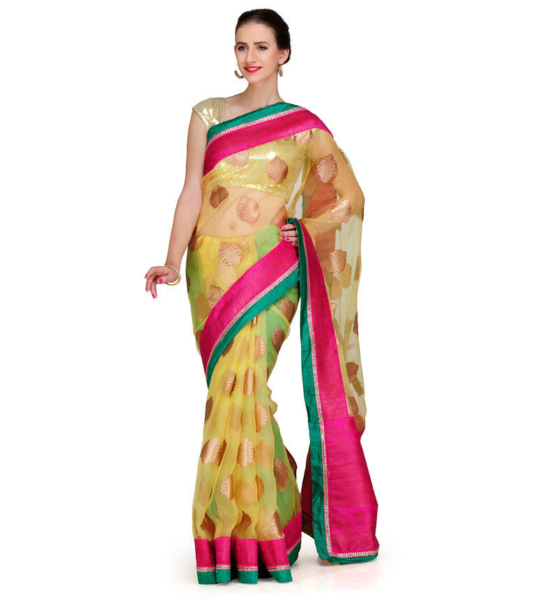 Mustard Tissue Brasso Saree