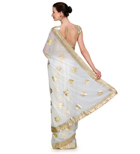 Off White Faux Chiffon Saree