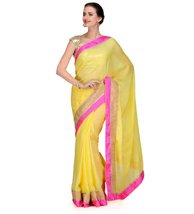 Yellow Semi Crepe Saree