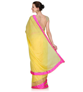 Yellow Semi Crepe Saree