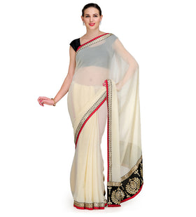 Off White Faux Chiffon Saree