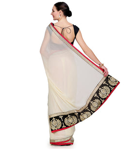 Off White Faux Chiffon Saree