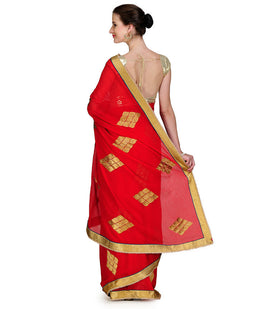 Red Faux Georgette Saree with Zari Work