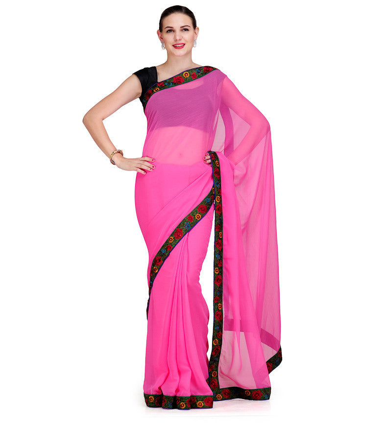 Dark Pink Faux Chiffon Saree