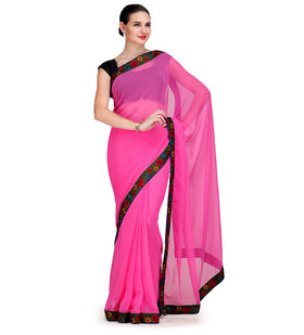 Dark Pink Faux Chiffon Saree