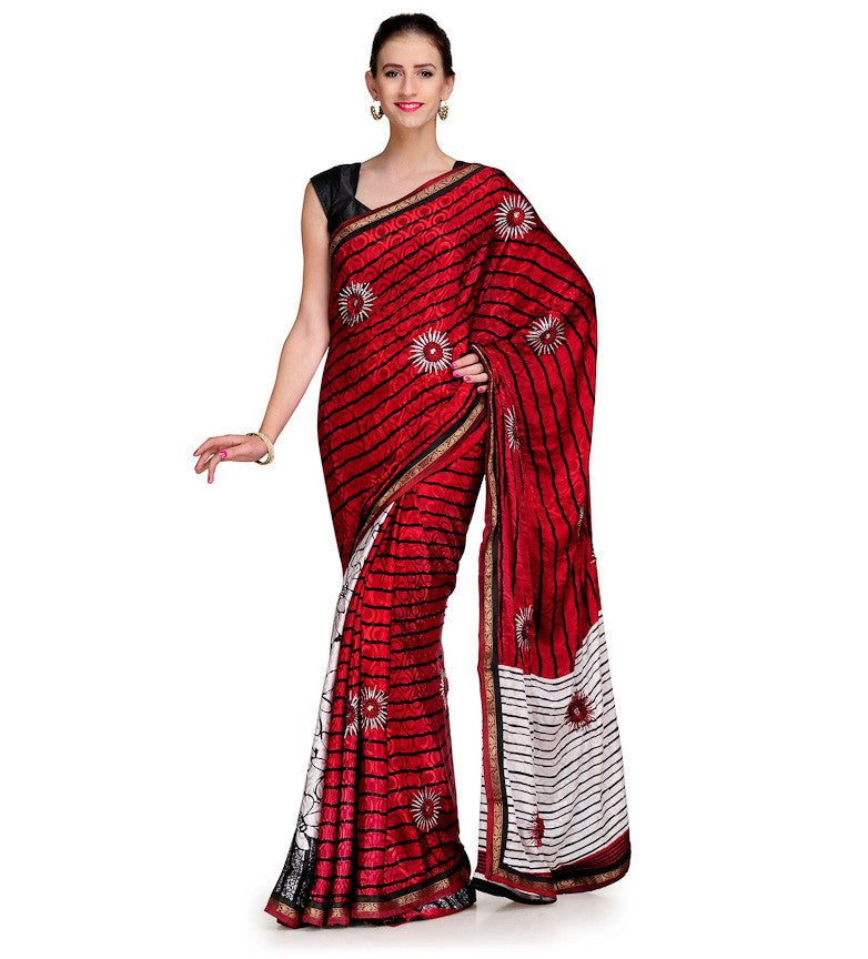 Maroon Semi Crepe Jacquard Saree