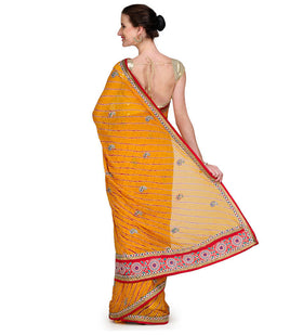 Yellow Viscose Leheriya Printed Saree