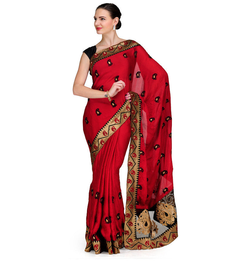 Maroon Moss Crepe Saree