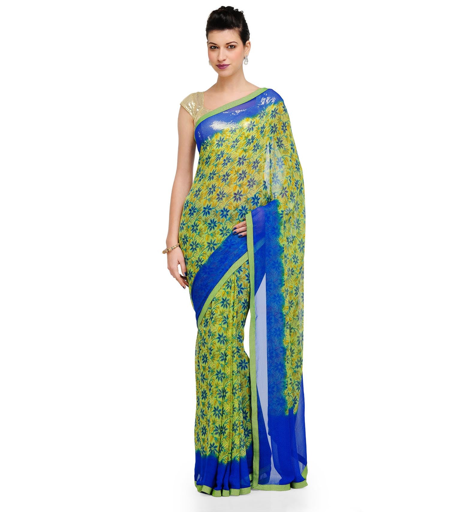 Green Faux Georgette Printed Saree