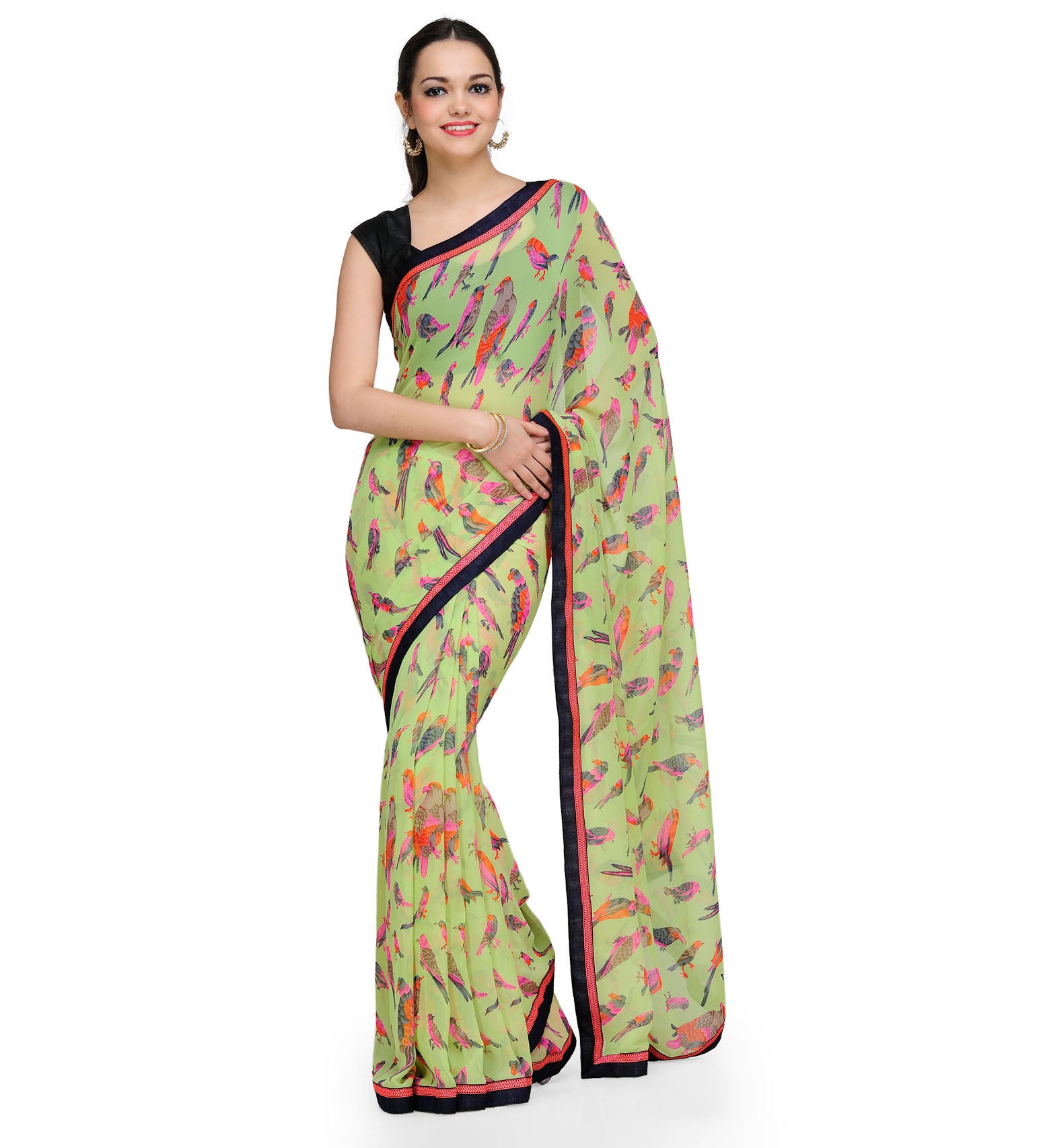 Green Faux Georgette Printed Saree