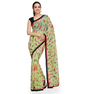 Green Faux Georgette Printed Saree